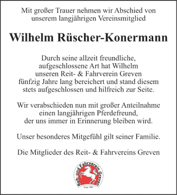 Anzeige von Wilhelm Rüscher-Konermann 