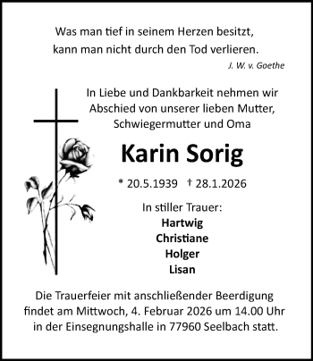 Anzeige von Karin Sorig 