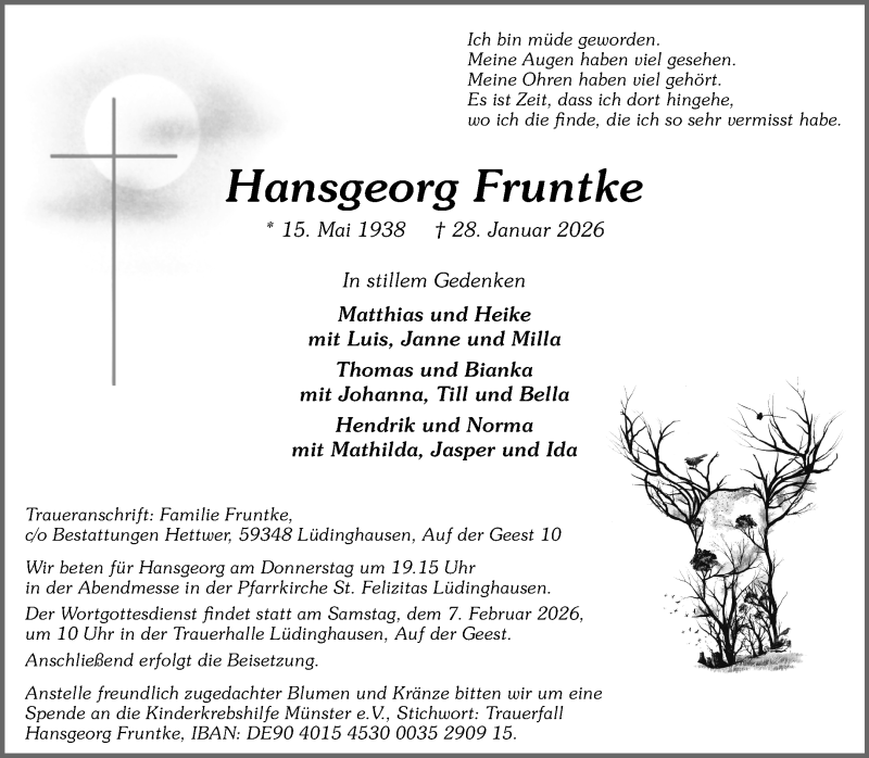  Traueranzeige für Hansgeorg Fruntke vom 04.02.2026 aus 