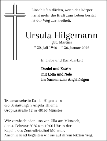 Anzeige von Ursula Hilgemann 