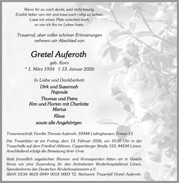 Anzeige von Gretel Auferoth 