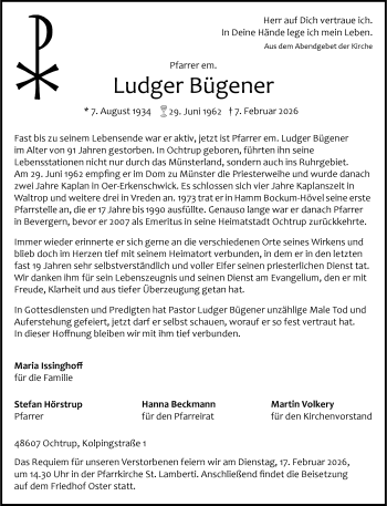 Anzeige von Ludger Bügener 