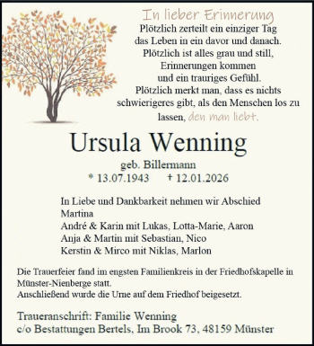 Anzeige von Ursula Wenning 