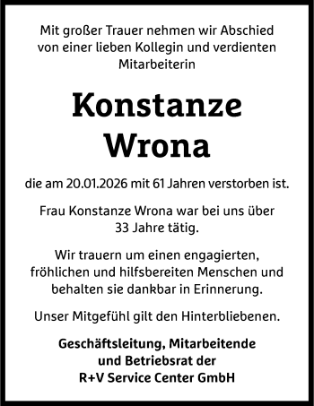 Anzeige von Konstanze Wrona 