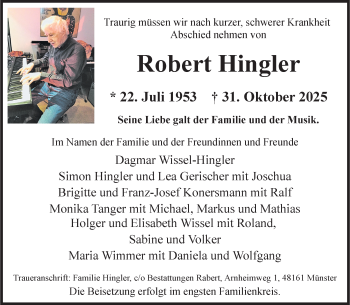 Anzeige von Robert Hingler 