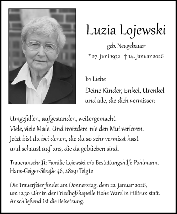 Anzeige von Luzia Lojewski 