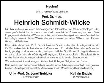 Anzeige von Prof. Dr. med. Heinrich Aloysius Schmidt-Wilcke 
