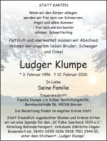 Anzeige von Ludger Klumpe 
