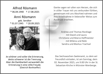 Anzeige von Alfred und Anni Rösmann 