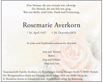 Anzeige von Rosemarie Averkorn 