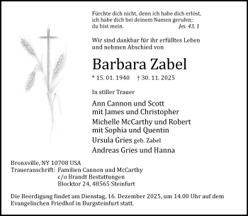 Anzeige von Barbara Zabel 