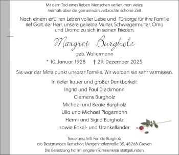 Anzeige von Margret Burgholz 