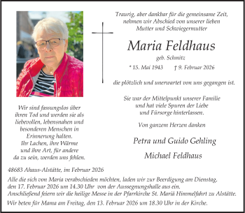 Anzeige von Maria Feldhaus 