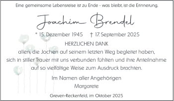 Anzeige von Joachim Brendel 
