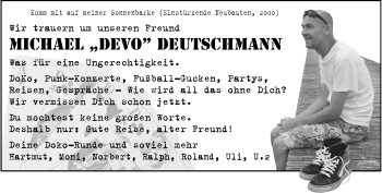 Anzeige von Michael Deutschmann 
