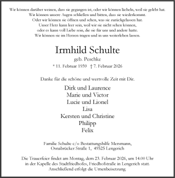 Anzeige von Irmhild Schulte 