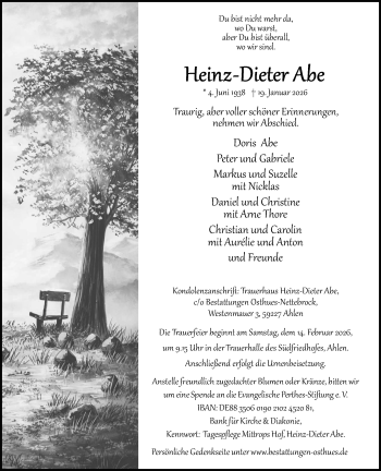 Anzeige von Heinz-Dieter Abe 