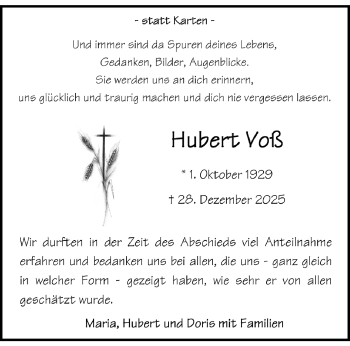 Anzeige von Hubert Voß 