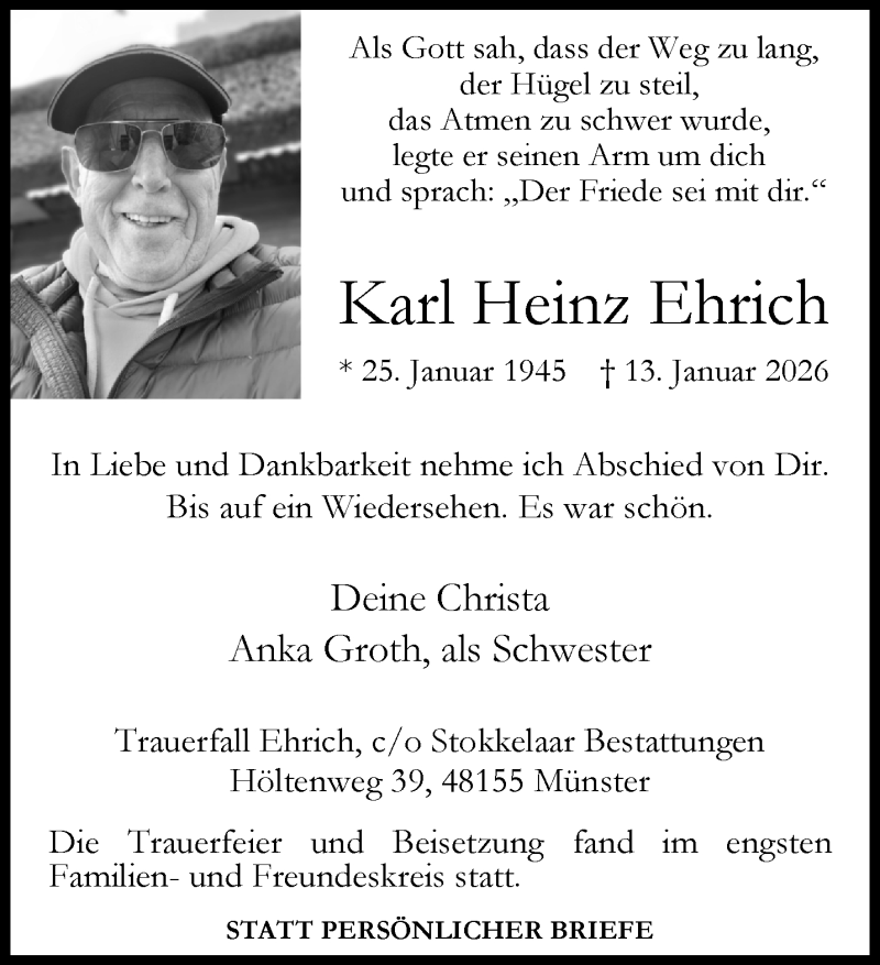  Traueranzeige für Karl Heinz Ehrich vom 31.01.2026 aus 