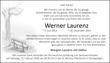 Anzeige von Werner Laurenz 