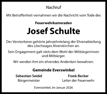 Anzeige von Josef Schulte 