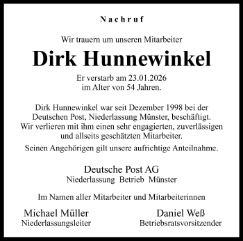 Anzeige von Dirk Hunnewinkel 