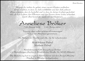 Anzeige von Anneliese Bröker 