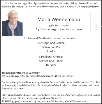 Anzeige von Maria Wennemann 