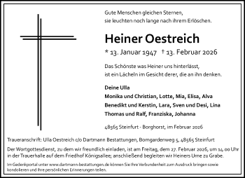 Anzeige von Heiner Oestreich 