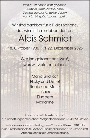Anzeige von Alois Schmidt 