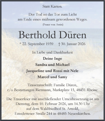 Anzeige von Berthold Düren 