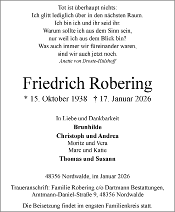 Anzeige von Friedrich Robering 