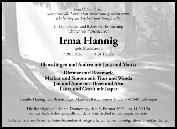 Anzeige von Irma Hannig 