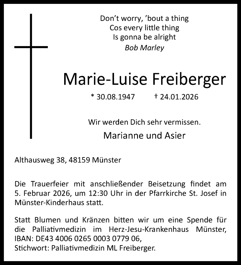  Traueranzeige für Marie-Luise Freiberger vom 31.01.2026 aus 