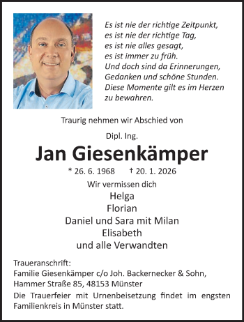 Anzeige von Jan Giesenkämper 