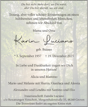 Anzeige von Karin Luciano 