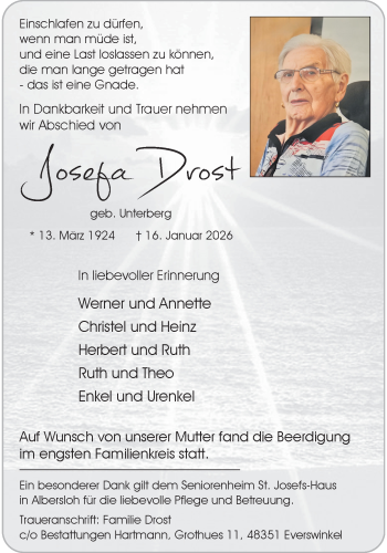 Anzeige von Josefa Drost 