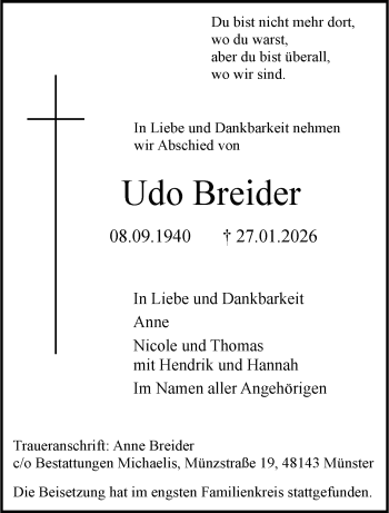 Anzeige von Udo Breider 
