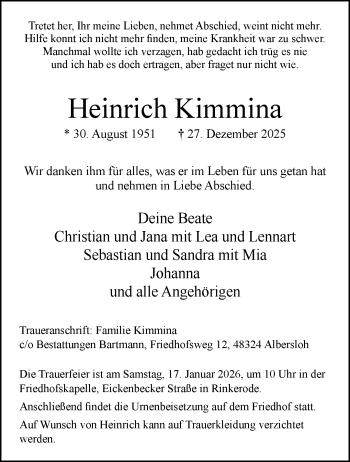Anzeige von Heinrich Kimmina 