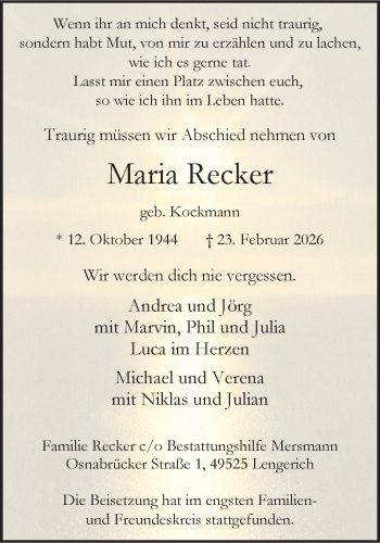 Anzeige von Maria Recker 