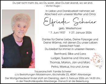 Anzeige von Elfriede Schwier 