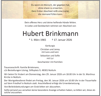 Anzeige von Hubert Brinkmann 