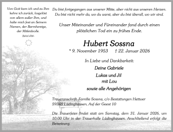 Anzeige von Hubert Sossna 