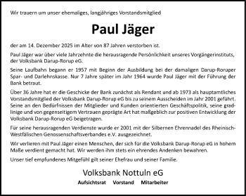 Anzeige von Paul Jäger 