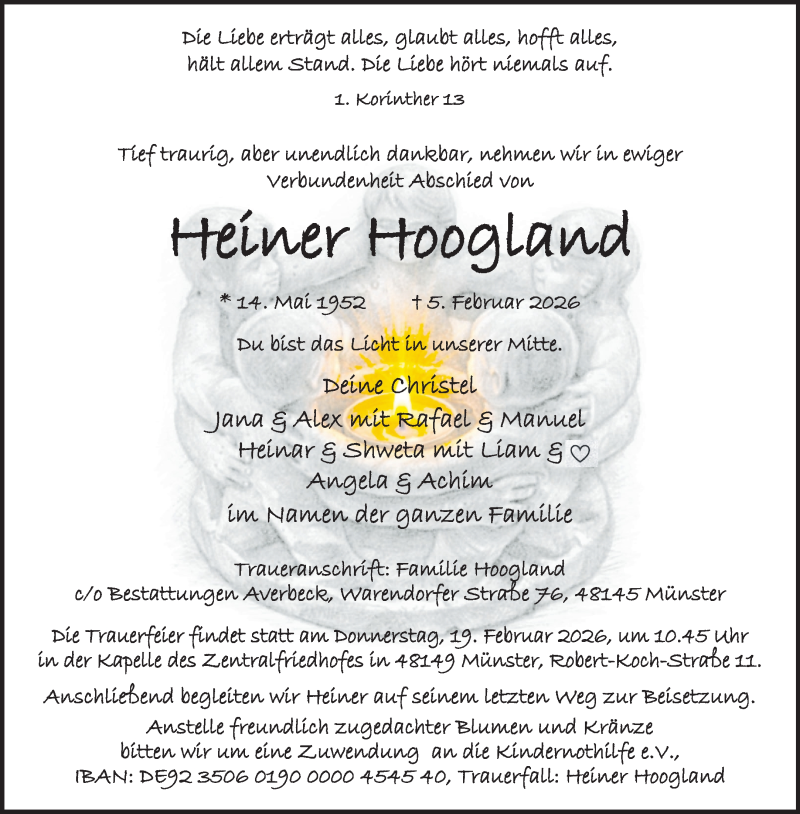  Traueranzeige für Heiner Hoogland vom 14.02.2026 aus 
