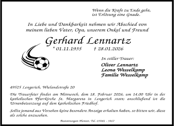 Anzeige von Gerhard Lennartz 