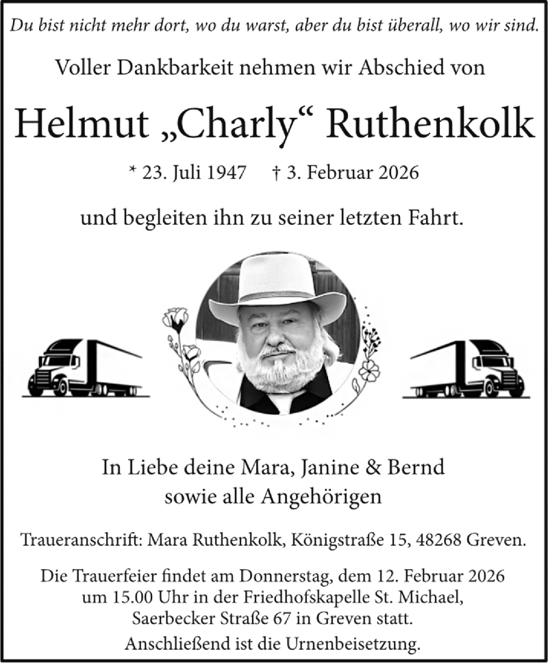  Traueranzeige für Helmut Ruthenkolk vom 07.02.2026 aus 