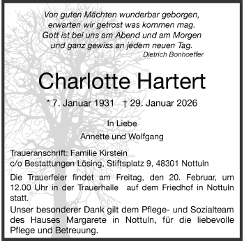 Anzeige von Charlotte Hartert 
