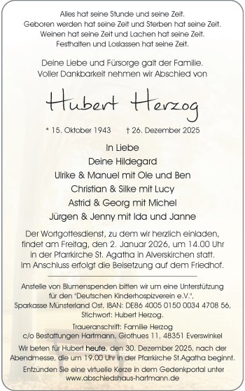 Anzeige von Hubert Herzog 