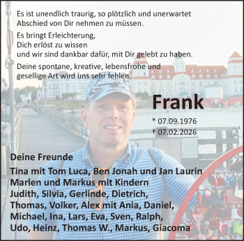 Anzeige von Frank Rabe 